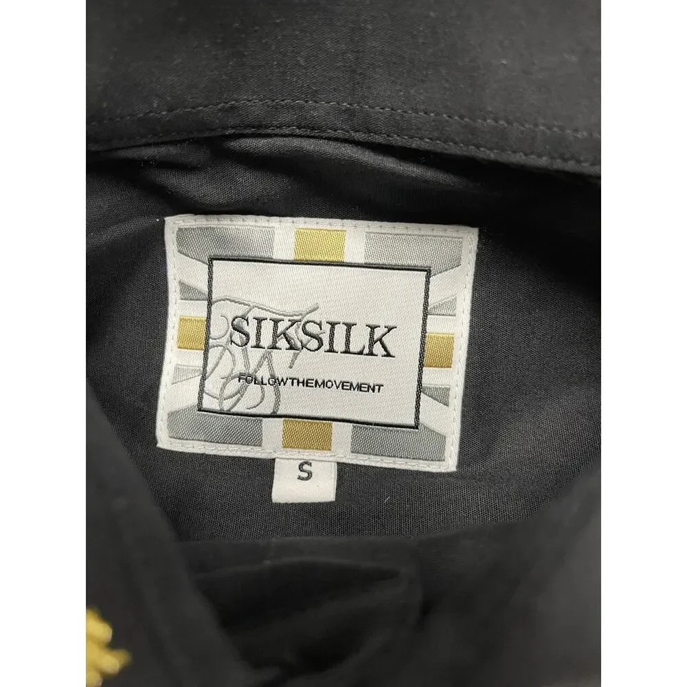 Sik Silk Mens Shirt Small Button Up Embroidered Black Short Sleeve Siksilk N18